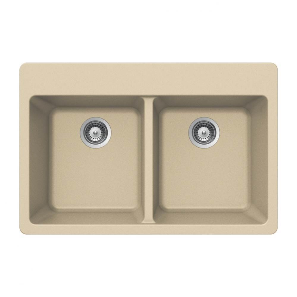 Granite Topmount 50/50 Double Bowl Kitchen Sink, Sand