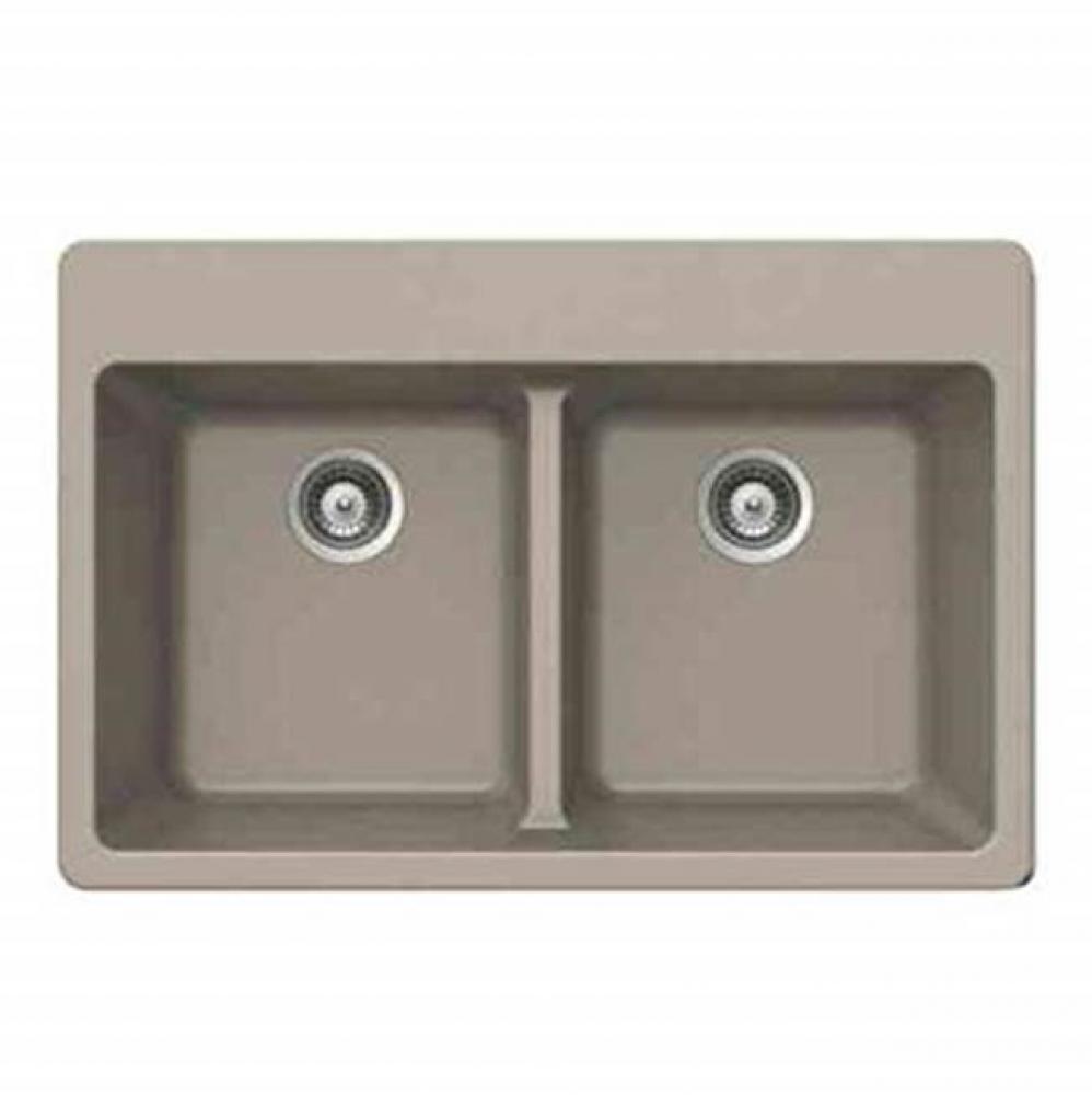 Topmount 50/50 Double Bowl Kitchen Sink, Taupe