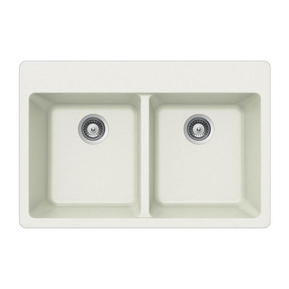 Topmount 50/50 Double Bowl Kitchen Sink, White