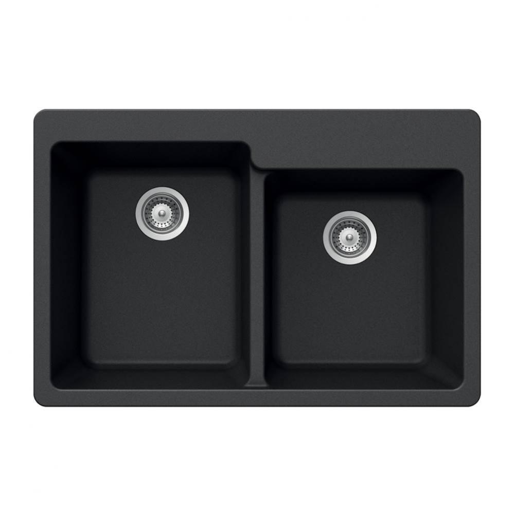 SiOStone 33'' Granite Topmount 60/40 Double Bowl Kitchen Sink, Black