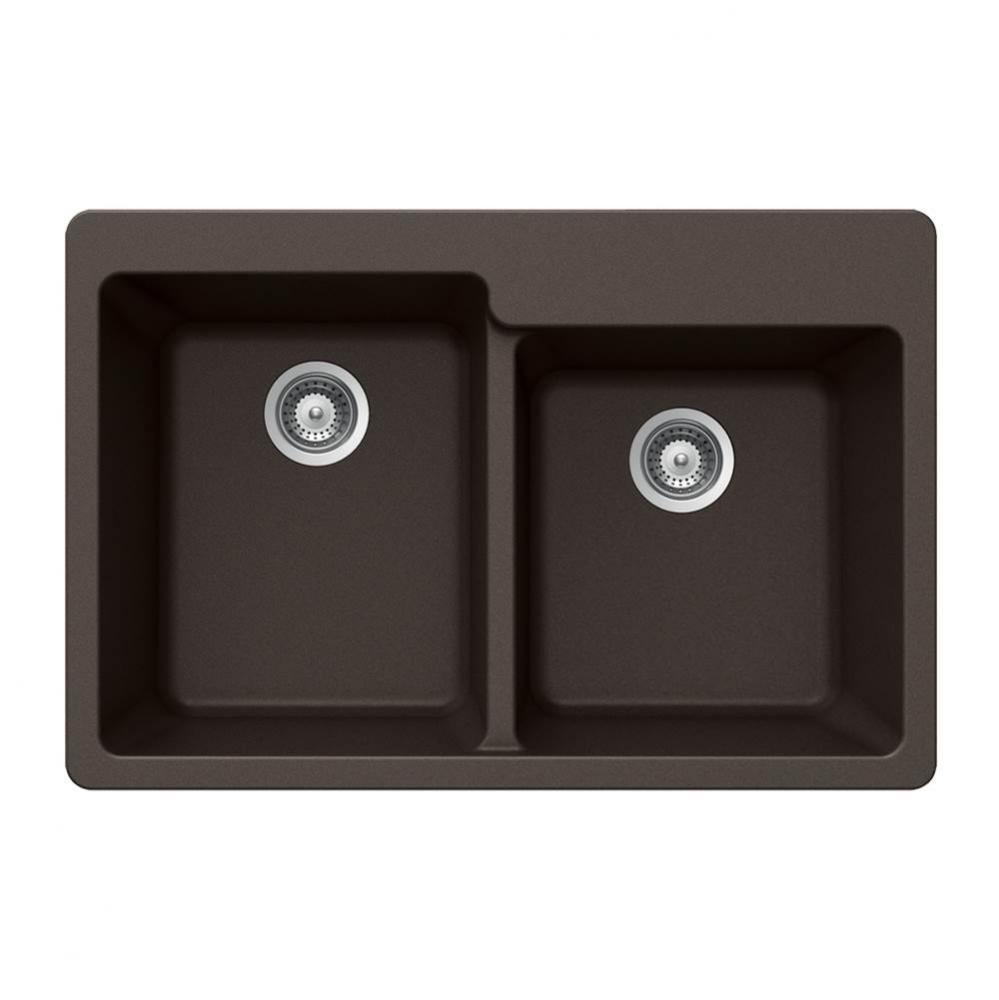 Granite Topmount 60/40 Double Bowl Kitchen Sink, Mocha