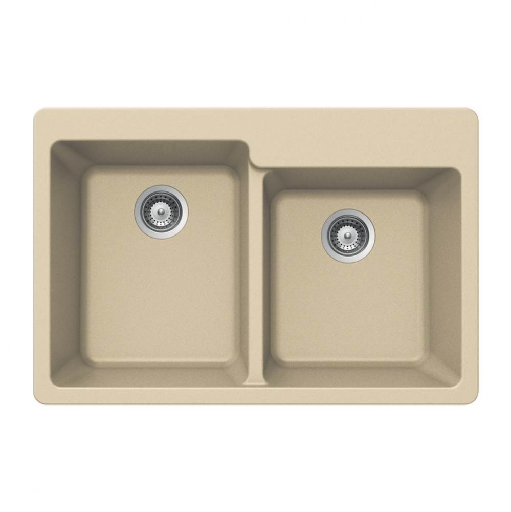 Granite Topmount 60/40 Double Bowl Kitchen Sink, Sand