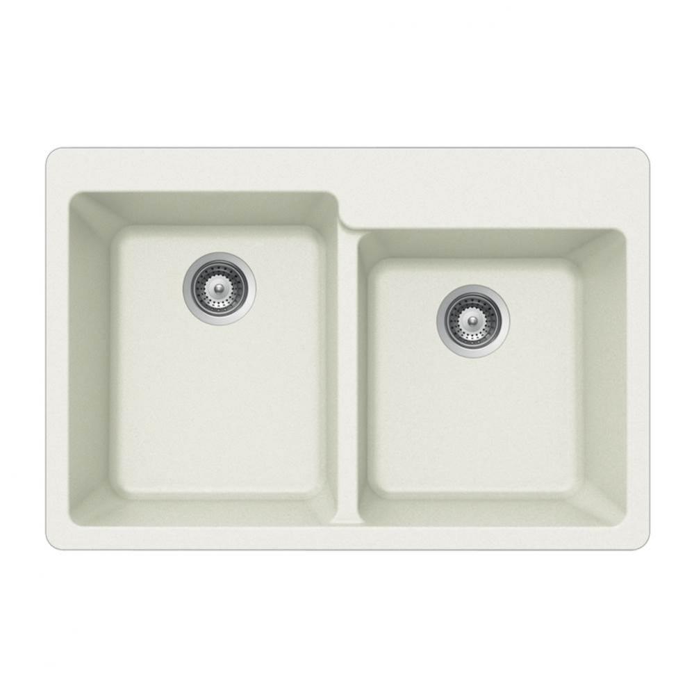 Granite Topmount 60/40 Double Bowl Kitchen Sink, White