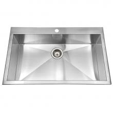 Hamat CON-3322ST - Contrive 33'' Zero Radius Topmount Stainless Steel 1-Hole 50/50 Double Bowl Kitchen Sink