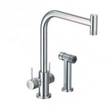 Hamat KNDH-2000-BSS - Knob Contemporary Dual Kitchen Faucet in Brushed Stainless Steel with sidepray