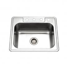 Hamat REV-2522ST-8-4-1 - Revive 25'' Topmount Stainless Steel 4-holes Single Bowl Kitchen Sink, 8'' Dep