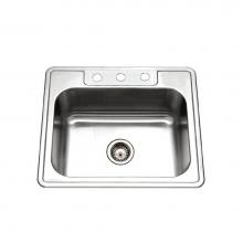 Hamat REV-2522ST-9-3-20 - Revive 25'' Topmount Stainless Steel 3-hole Single Bowl Kitchen Sink, 9'' Dept