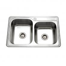 Hamat REV-3322DRT-1-20 - Revive 33'' Topmount Stainless Steel 1-hole 60/40 Double Bowl Kitchen Sink, Bulk Pack