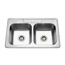 Hamat REV-3322DT-8-3-20 - Revive 33'' Topmount Stainless Steel 3-hole 50/50 Double Bowl Kitchen Sink, 8'&apos