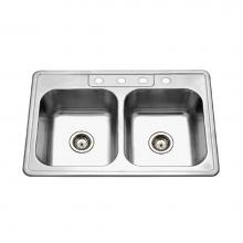 Hamat REV-3322DT-8-4-20 - Revive 33'' Topmount Stainless Steel 4-hole 50/50 Double Bowl Kitchen Sink, 8'&apos