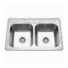 Hamat REV-3322DT-9-3-20 - Revive 33'' Topmount Stainless Steel 3-hole 50/50 Double Bowl Kitchen Sink, 9'&apos