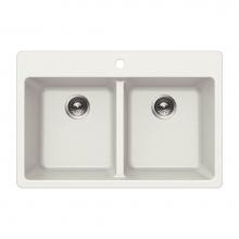 Hamat SIO-2917DT-WH - Granite Topmount 50/50 Double Bowl Kitchen Sink, White