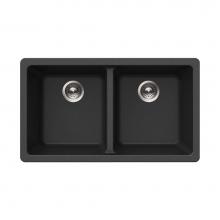 Hamat SIO-2917DU-BL - Granite Undermount 50/50 Double Bowl Kitchen Sink, Black