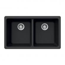 Hamat SIO-3319DU-BL - Granite Undermount 50/50 Double Bowl Kitchen Sink, Black