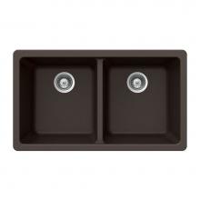 Hamat SIO-3319DU-MO - Granite Undermount 50/50 Double Bowl Kitchen Sink, Mocha