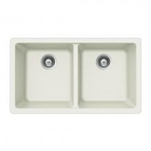 Hamat SIO-3319DU-WH - Granite Undermount 50/50 Double Bowl Kitchen Sink, White