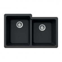 Hamat SIO-3321DUR-BL - Granite Undermount 60/40 Double Bowl Kitchen Sink, Black