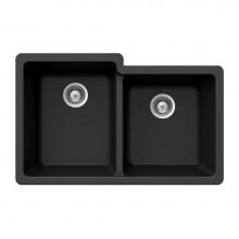 Hamat SIO-3321DUR-BL - SiOStone 33'' Granite Undermount 60/40 Double Bowl Kitchen Sink, Black