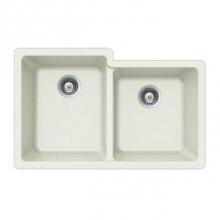 Hamat SIO-3321DUR-WH - Granite Undermount 60/40 Double Bowl Kitchen Sink, White