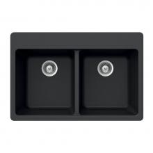 Hamat SIO-3322DT-BL - Granite Topmount 50/50 Double Bowl Kitchen Sink, Black