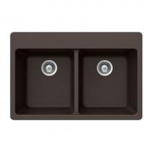 Hamat SIO-3322DT-MO - Granite Topmount 50/50 Double Bowl Kitchen Sink, Mocha