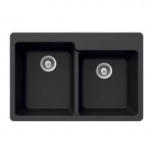 Hamat SIO-3322DTR-BL - Granite Topmount 60/40 Double Bowl Kitchen Sink, Black