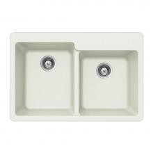 Hamat SIO-3322DTR-WH - Granite Topmount 60/40 Double Bowl Kitchen Sink, White