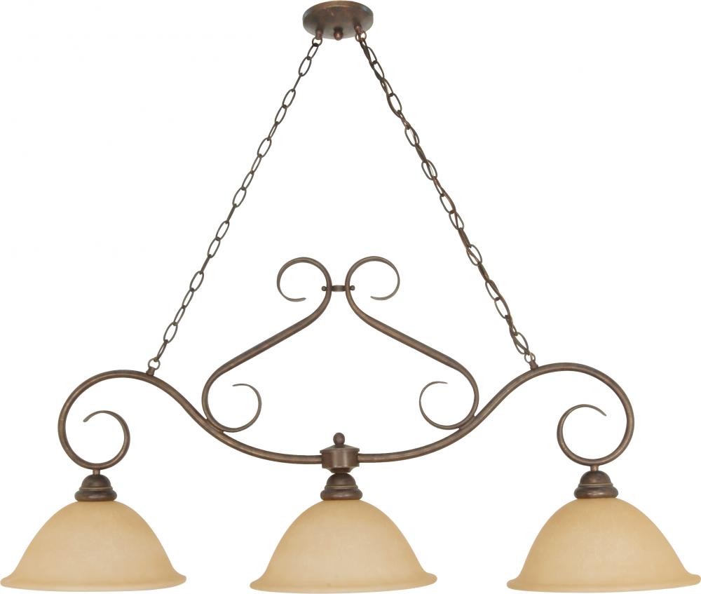 Castillo - 3 Light Island Pendant with Champagne Linen Washed Glass - Sonoma Bronze Finish