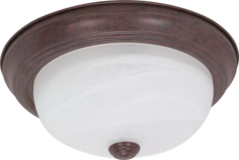 2 Light - 11" Flush with Alabaster Glass - Old Bronze Finish