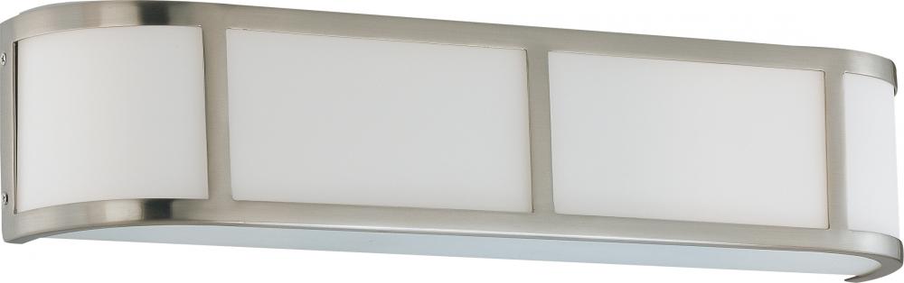 Odeon - 3 Light Vanity with Satin White Glass - Brushed Nickel Finish