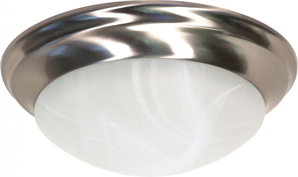 2-Light Twist & Lock Dome Medium Flush Mount Ceiling Light in Brushed Nickel Finish with Alabaster