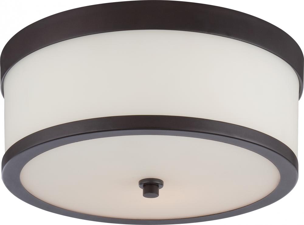 Celine - 2 Light Flush with Satin White Glass - Venetian Bronze Finish