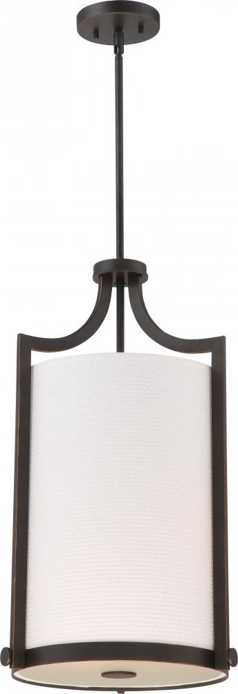 Meadow - 3 Light Foyer with White Fabric Shade - Russet Bronze Finish