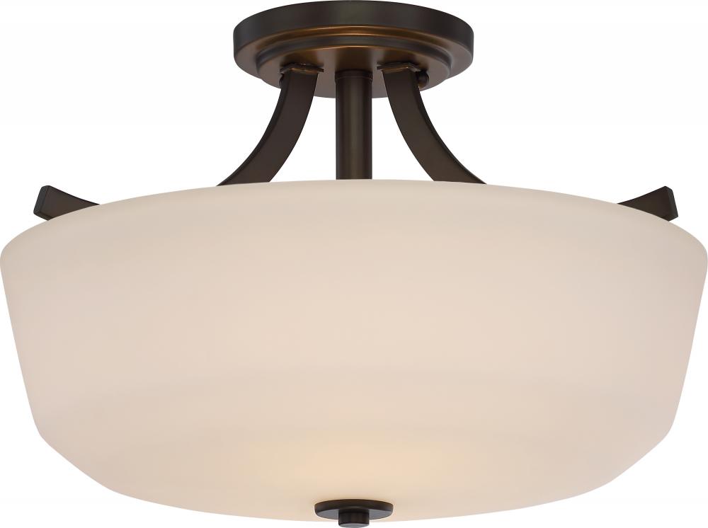 Laguna - 2 Light Semi Flush with White Glass - Aged Bronze Finish