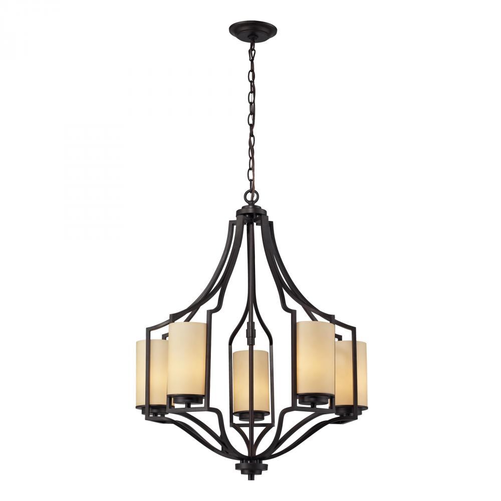 Five Light Oiled Bronze Candle Chandelier