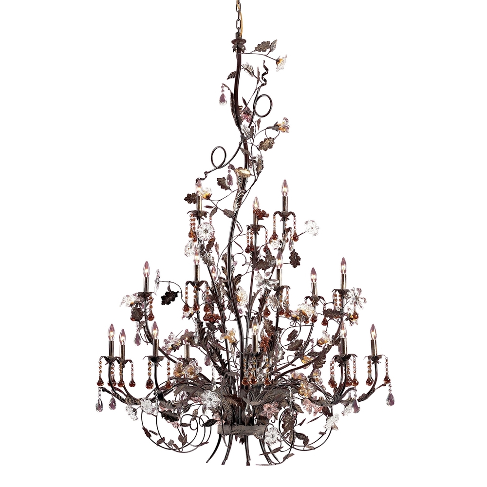 Cristallo Fiore 18-Light Chandelier in Deep Rust with Clear and Amber Florets