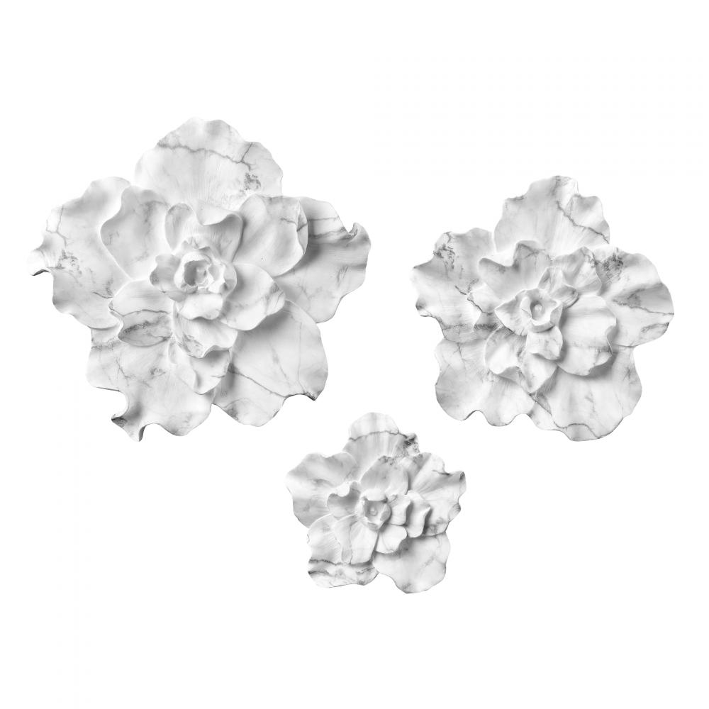 Blume Dimensional Wall Art - Set of 3 White Marble